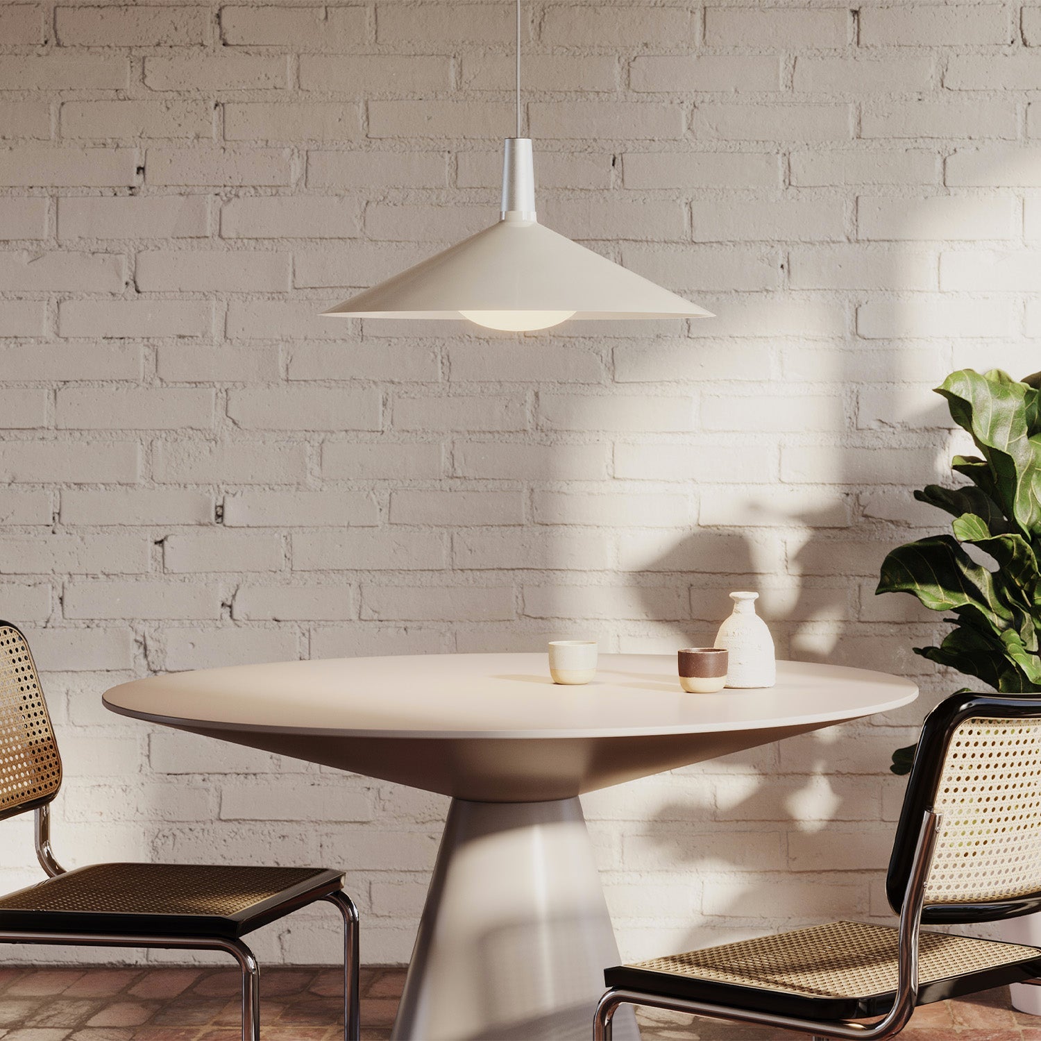 Tala Bower Pendant Light Large in Oyster White + Oval II in a styled interior setting