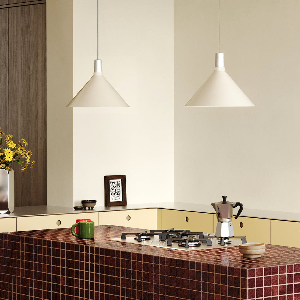 Tala Bower Pendant Light Medium in Oyster White + Sphere IV in a styled interior setting (view 2)