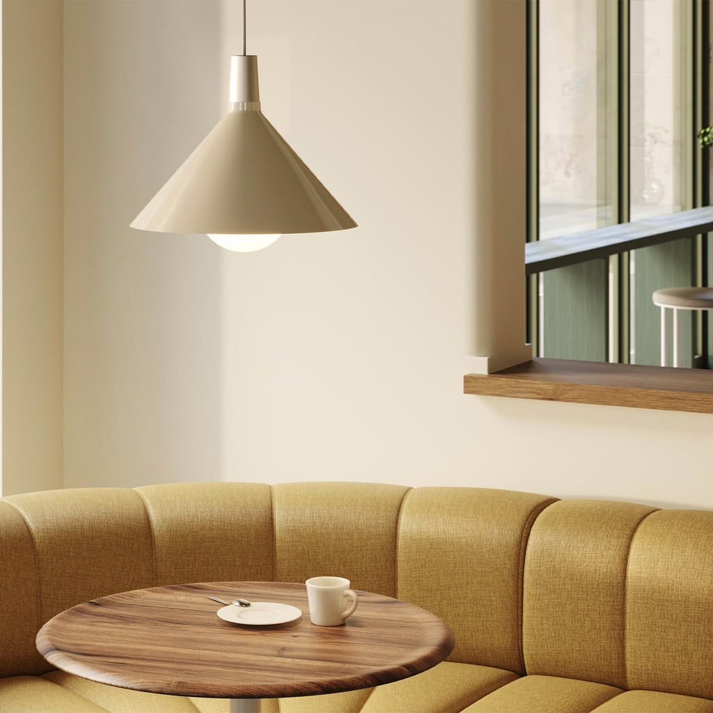 Tala Bower Pendant Light Medium in Oyster White + Sphere IV in a styled interior setting