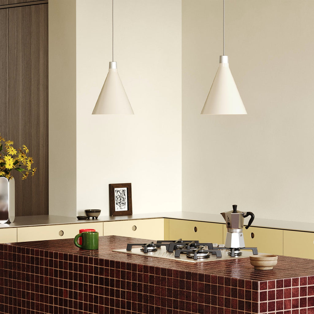 Tala Bower Pendant Light Small in Oyster White + Sphere III in a styled interior setting
