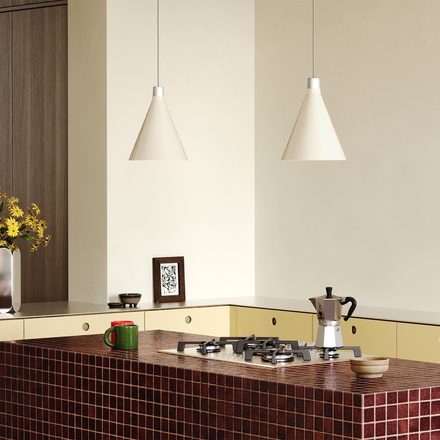 Tala Bower Pendant Light Small in Oyster White + Sphere III in a styled interior setting