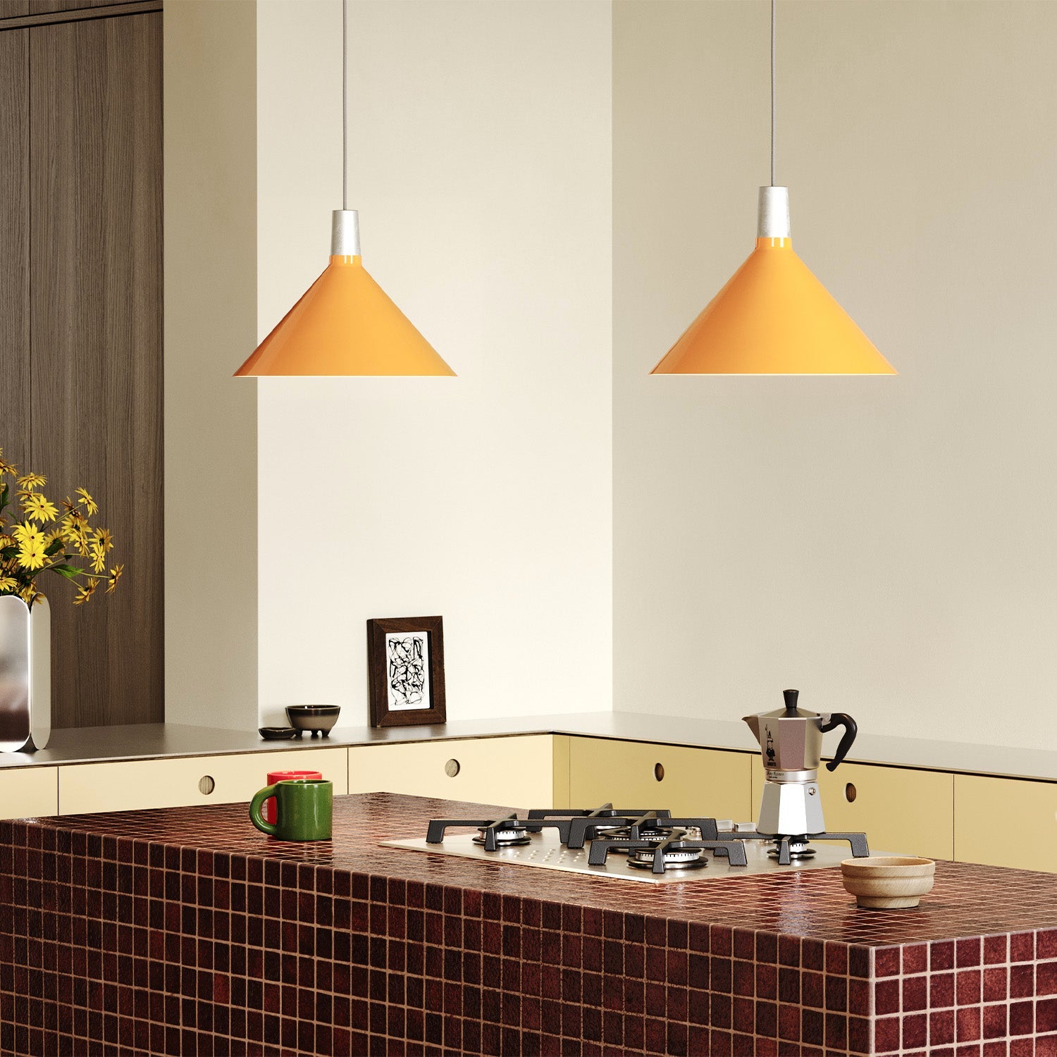 Tala Bower Pendant Light Medium in Yellow in a styled interior setting