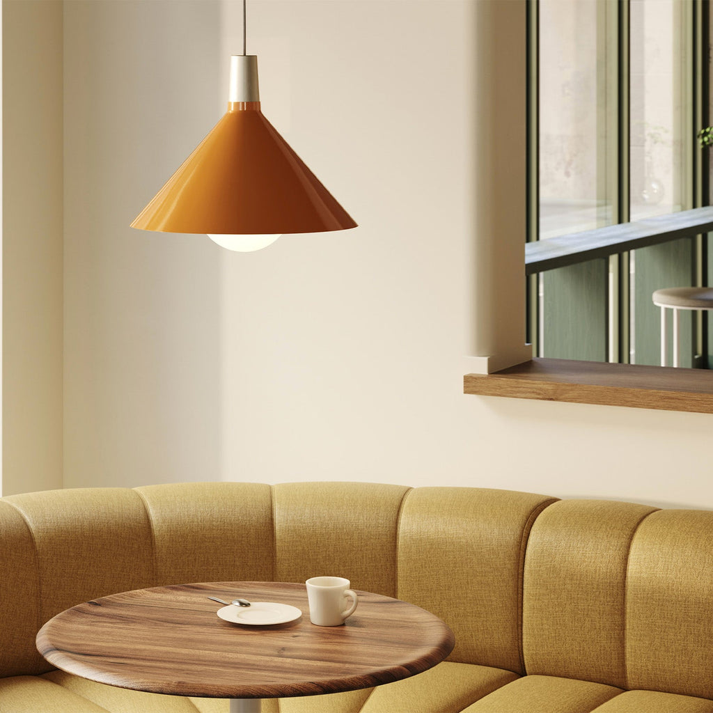 Tala Bower Pendant Light Medium in Yellow + Sphere IV in a styled interior setting