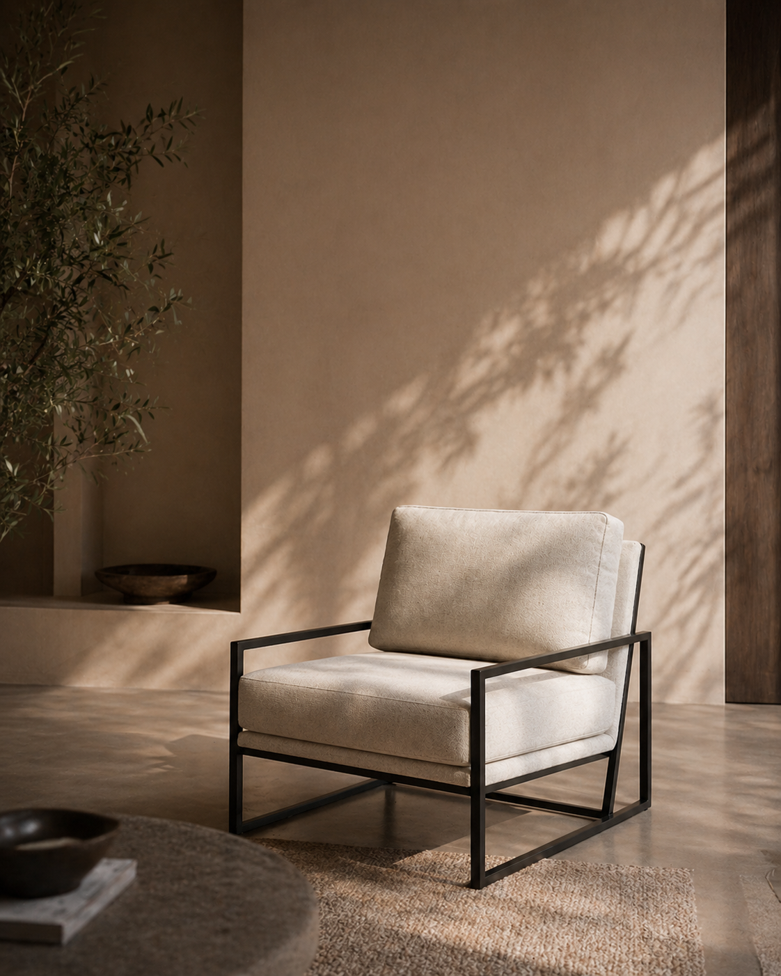 Tommy Franks Newell lounge chair in Avery Velour Cream