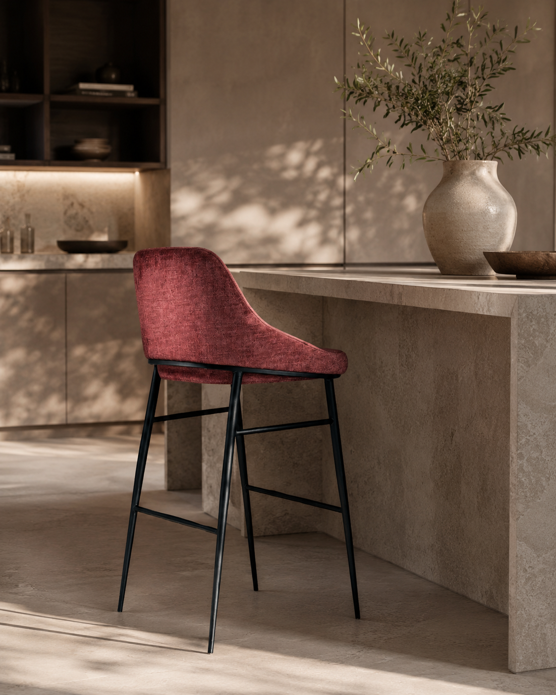 Tommy Franks Vai bar stool in Bella Velour coral