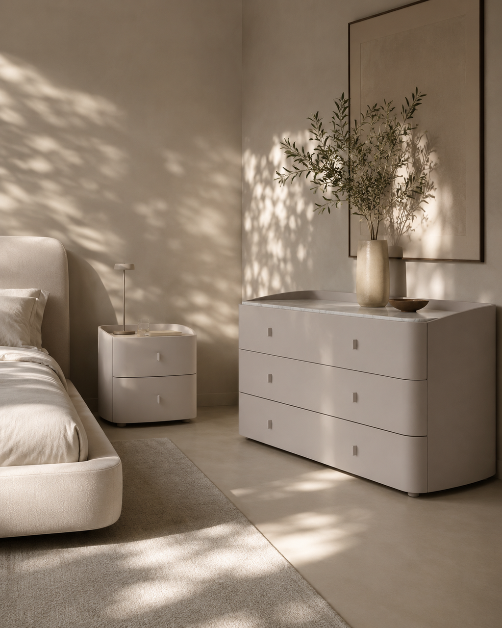 Tommy Franks Vertu matte beige bedside table, alternate view