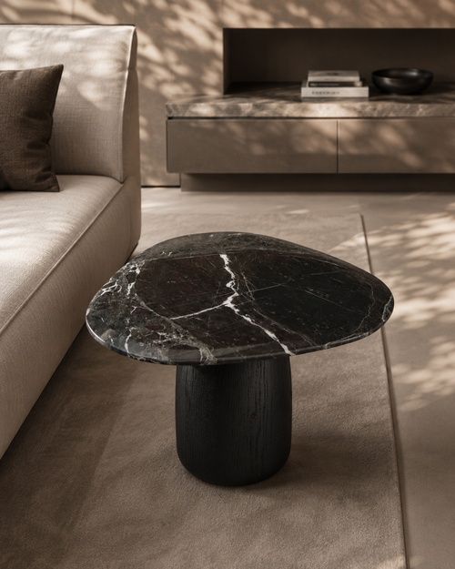 Basilca Side Table - Matte Black Marble