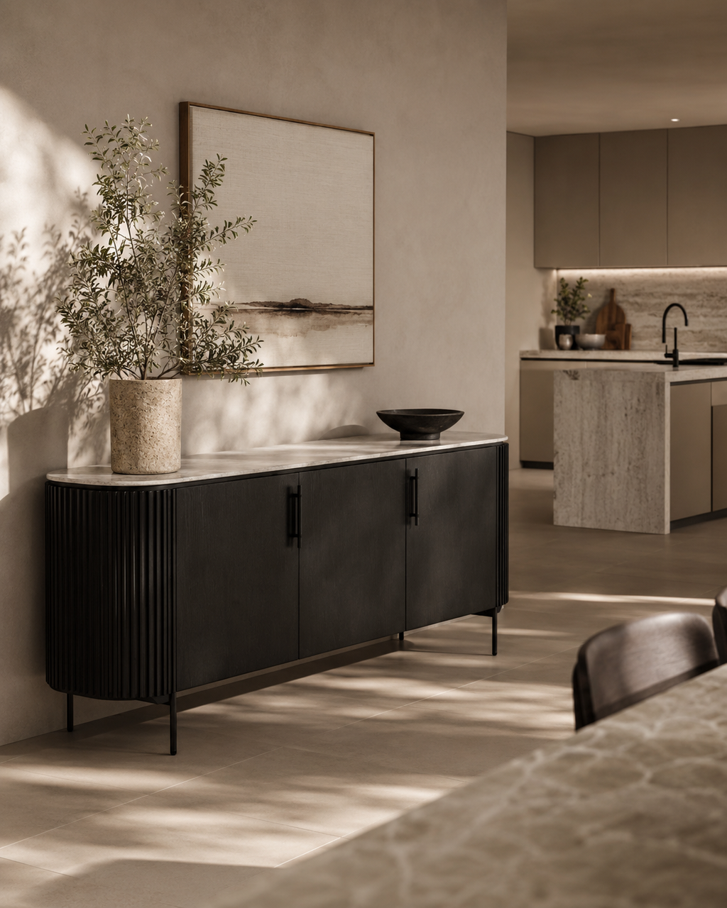 Lantine Marble Buffet - Black Oak
