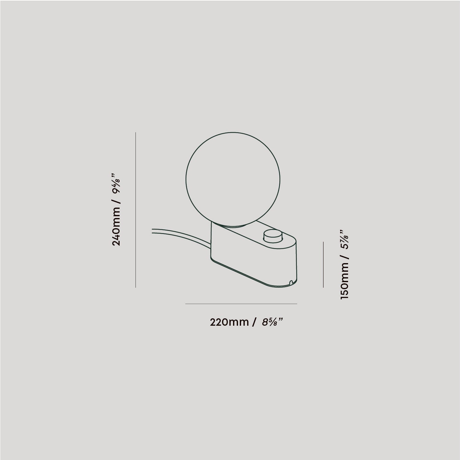 Tala Alumina Multi-Use Lamp in Charcoal dimensions diagram