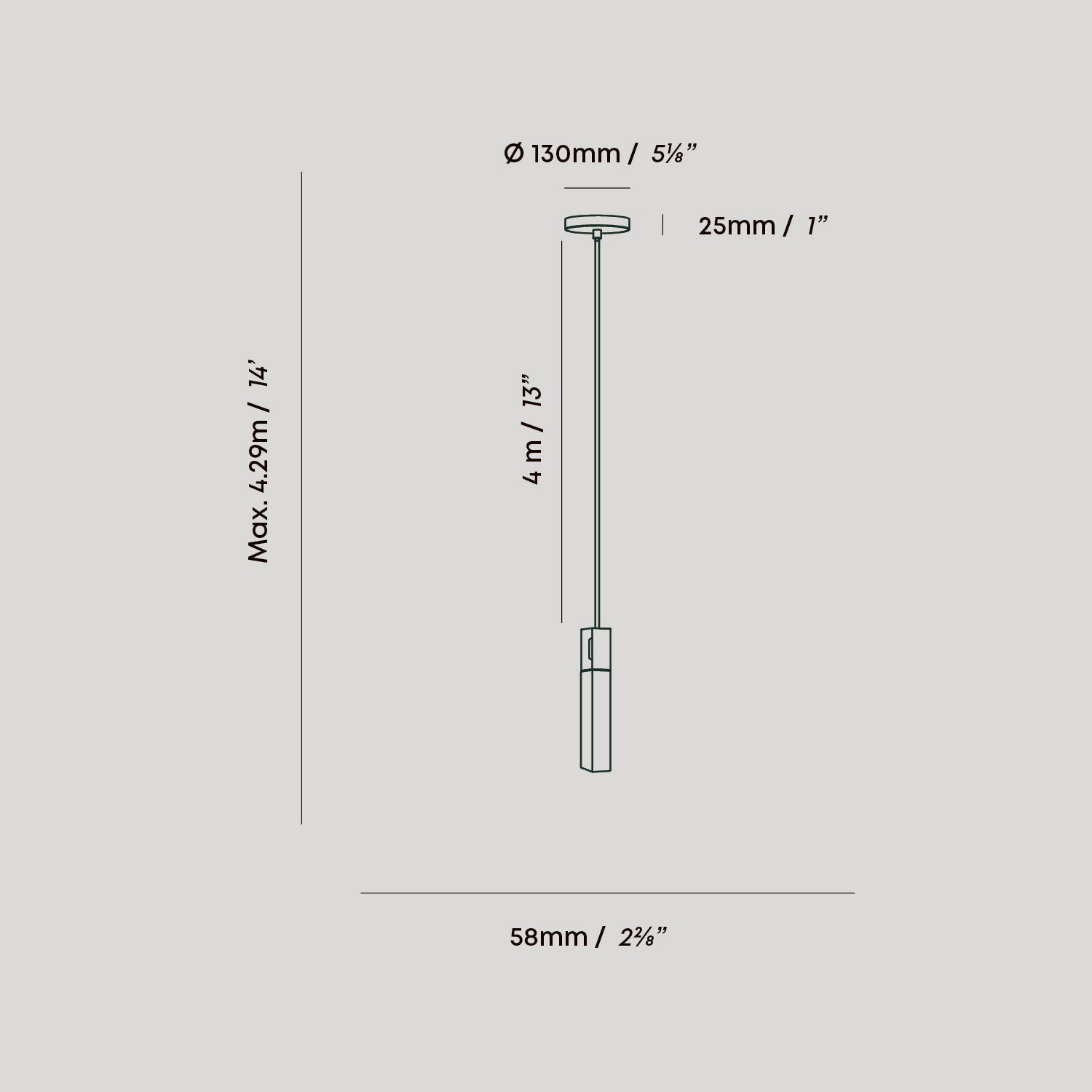 Tala Basalt Single Pendant in Stainless Steel dimensions diagram
