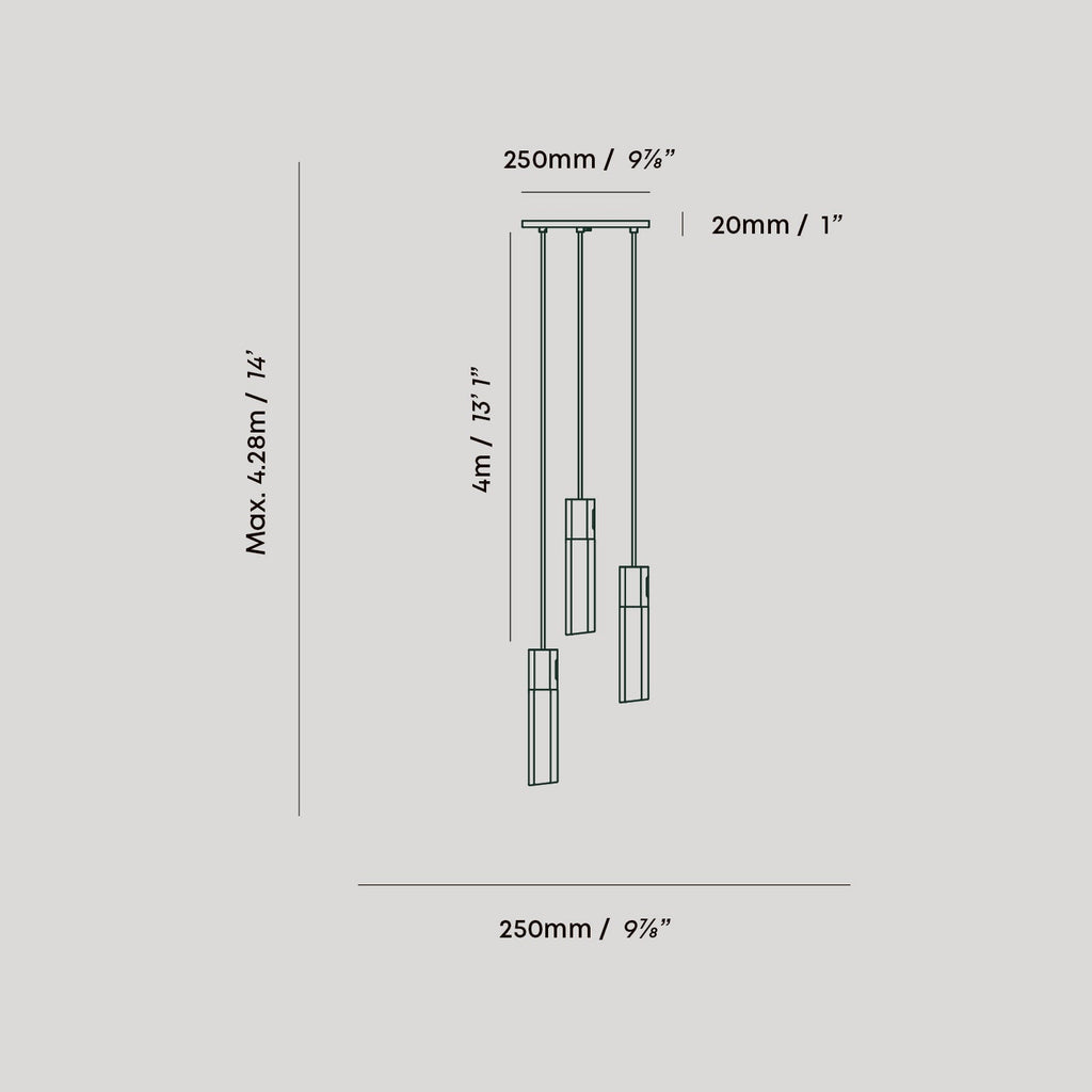 Tala Basalt Triple Pendant in Brass dimensions diagram