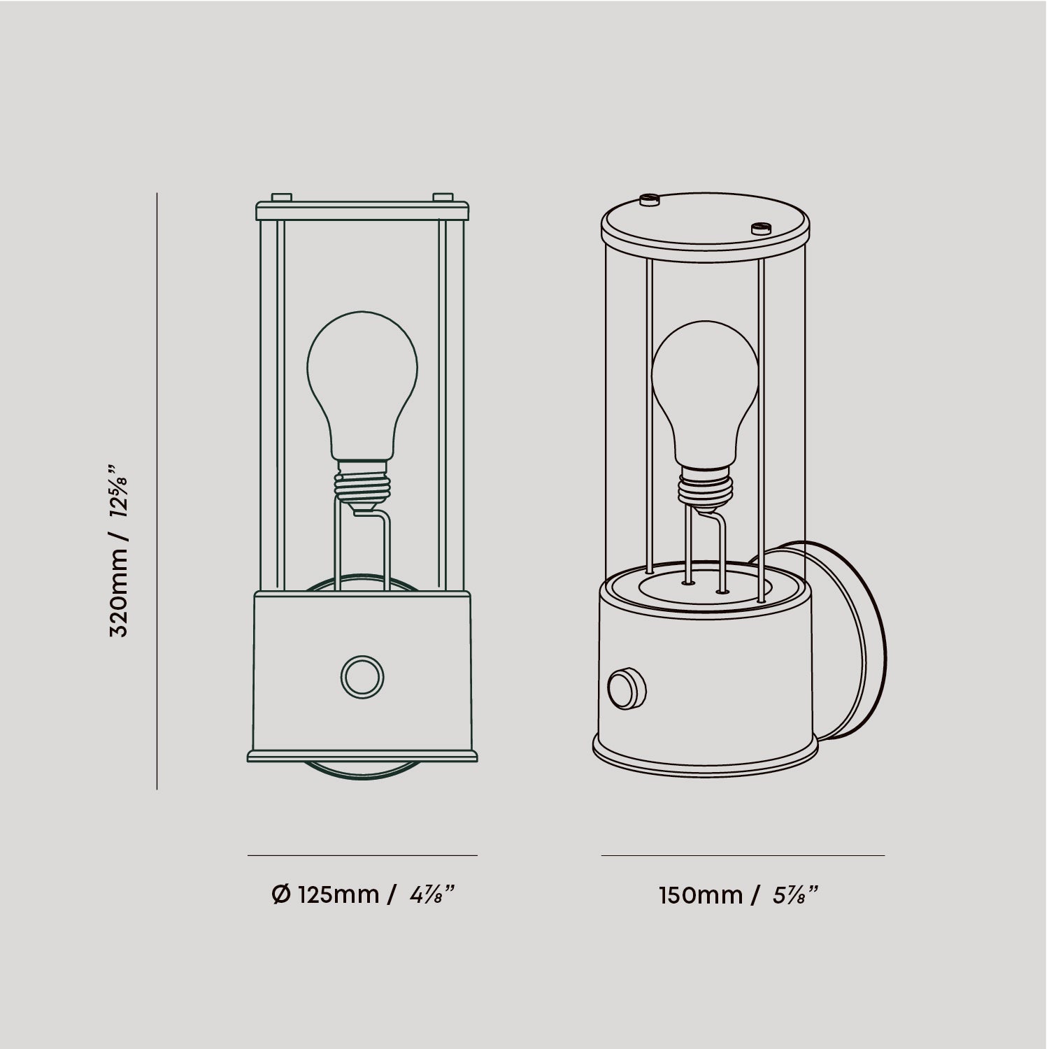 Tala The Muse Wall Light in Hackles Black dimensions diagram