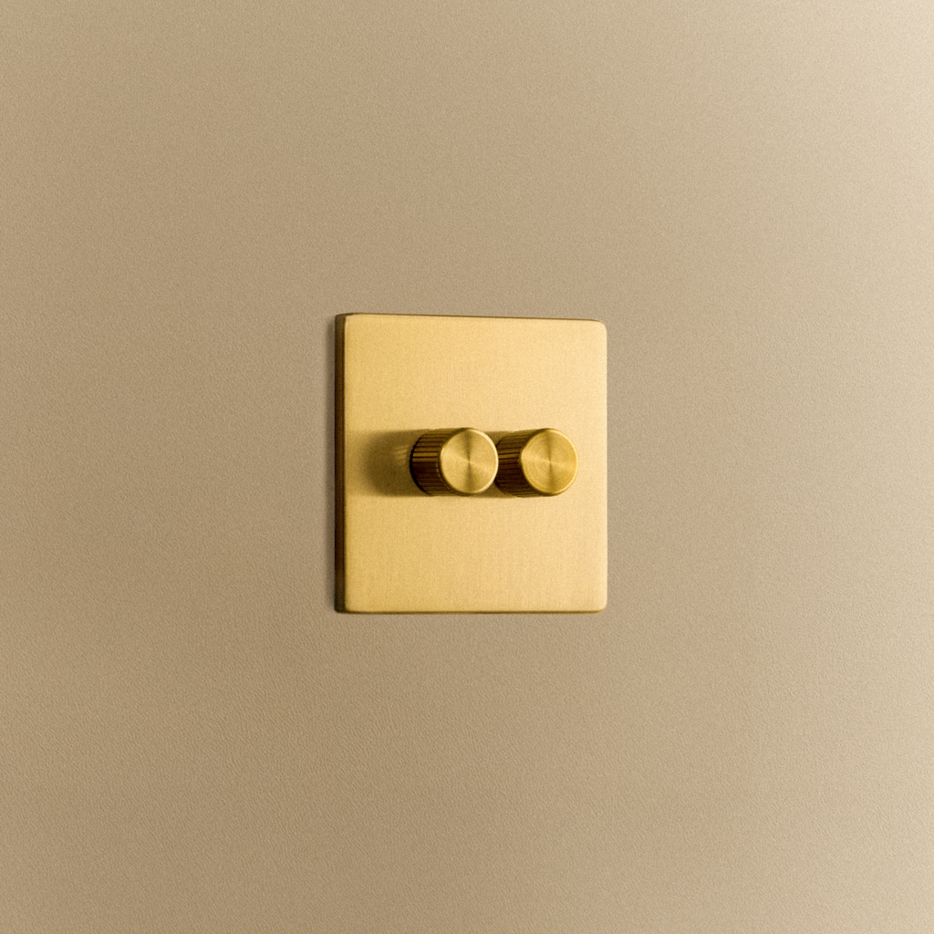 Tala Double Rotary Wall Dimmer in Brass