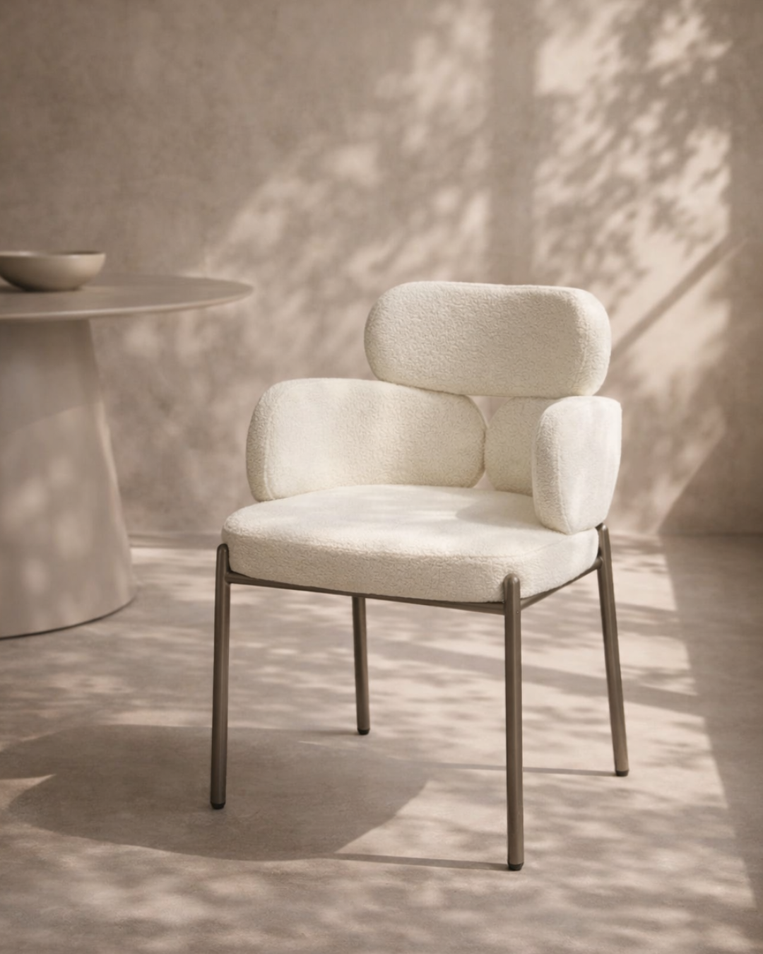 Tommy Franks Dream dining chair in Embley white bouclé