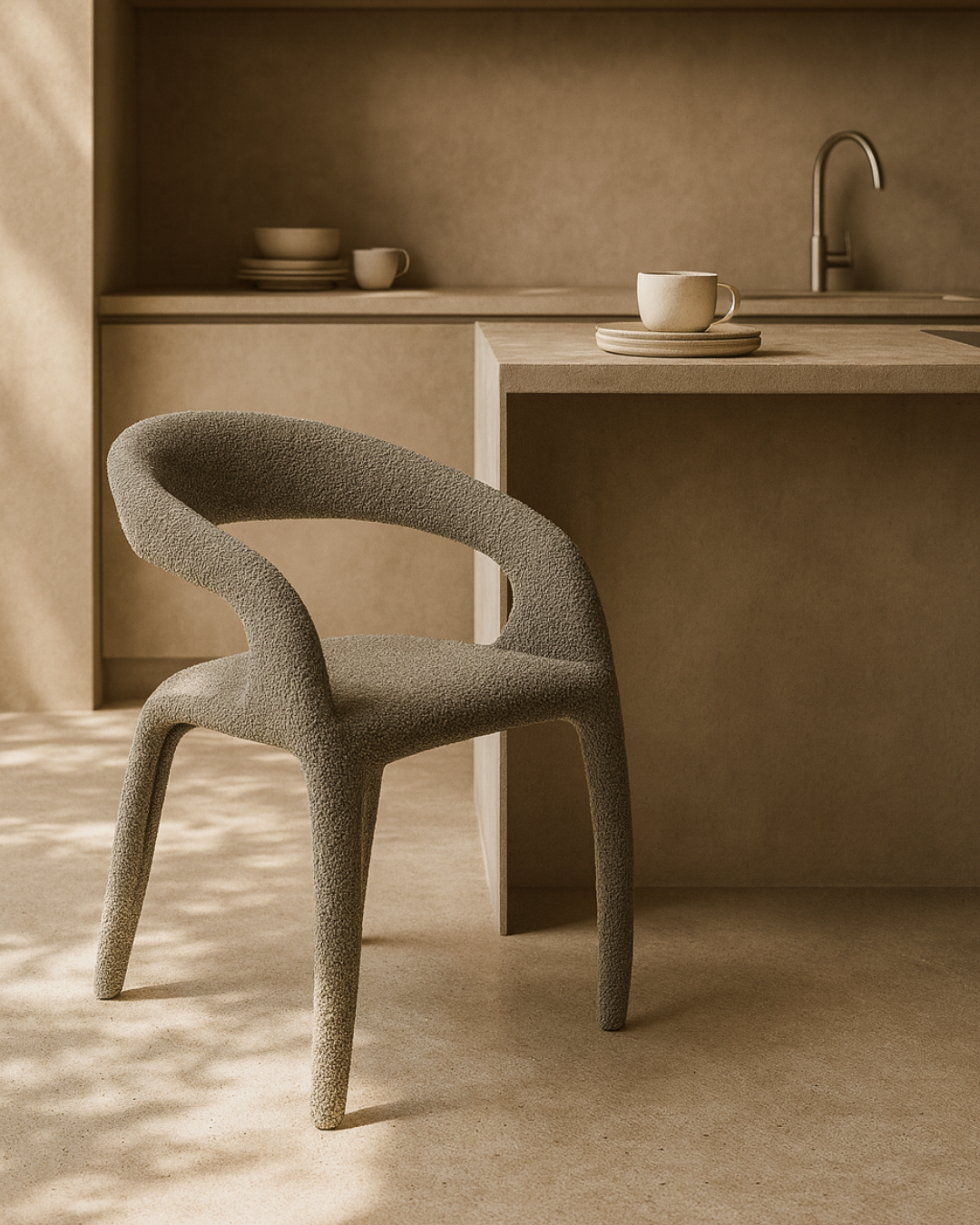 Tommy Franks Escada dining chair in Chex charcoal bouclé