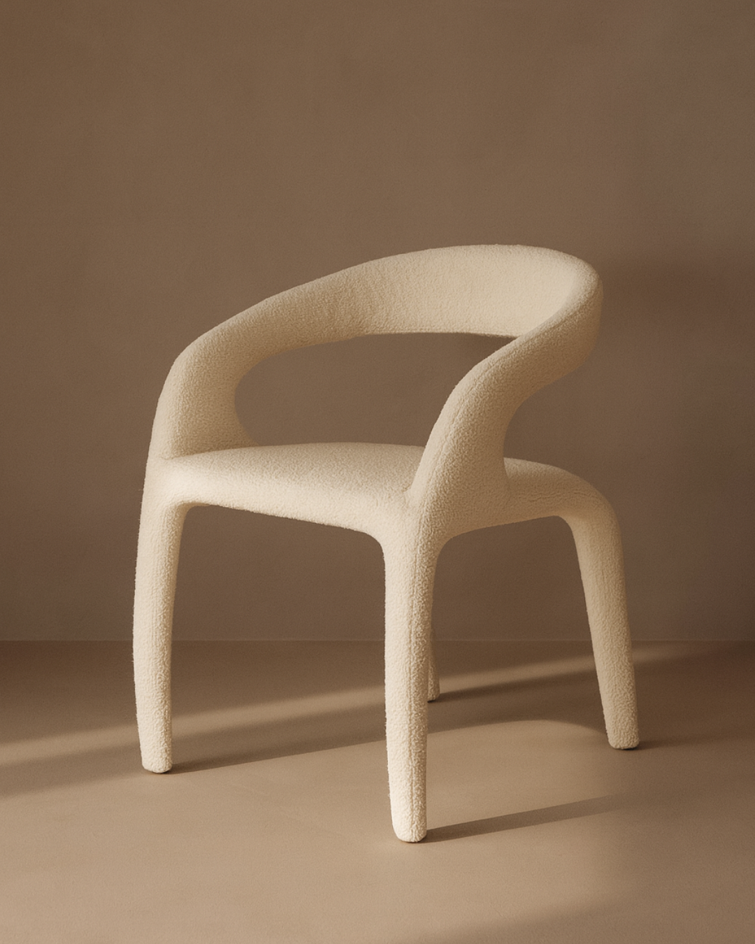 Tommy Franks Escada dining chair in Chex Polar bouclé