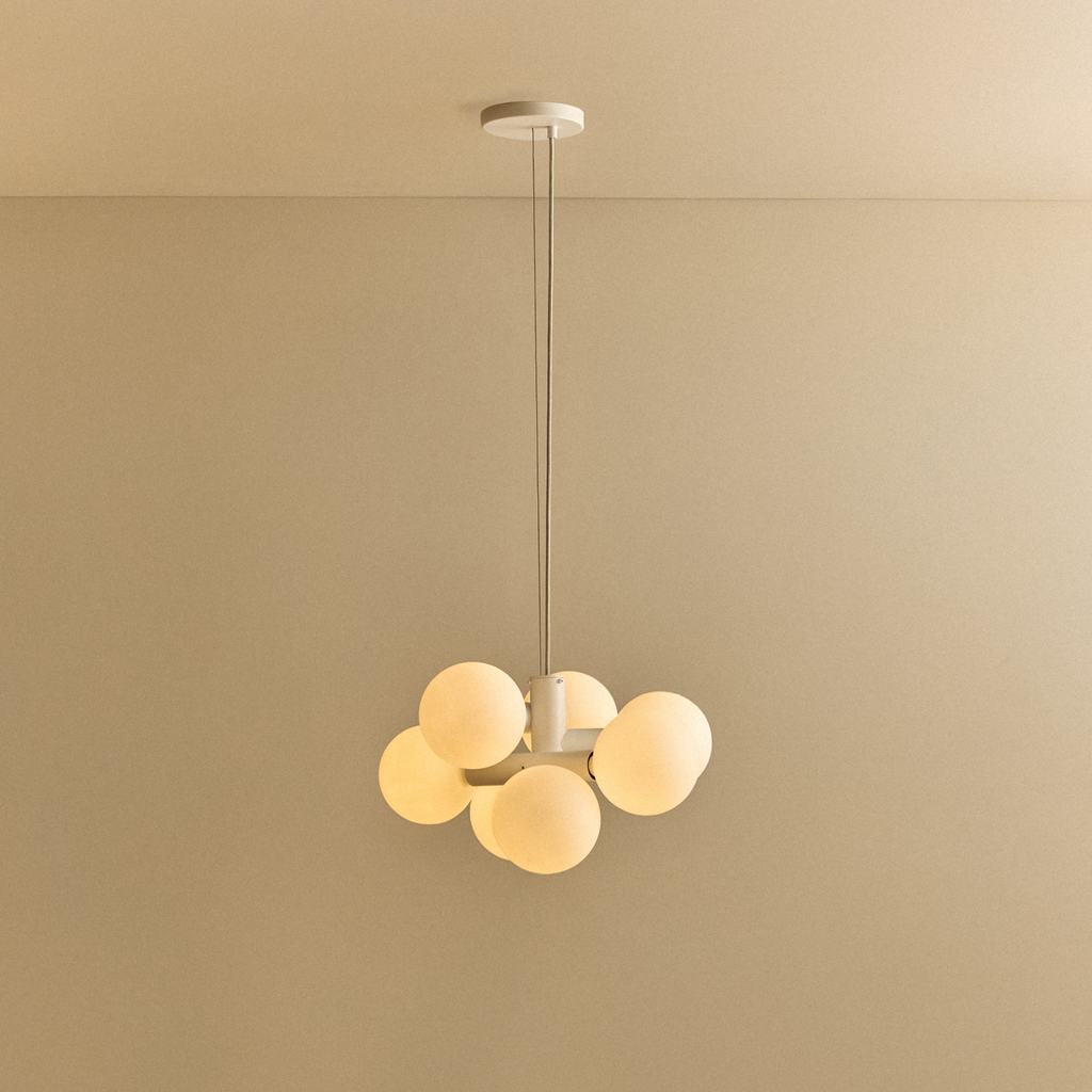 Tala Echo Chandelier shown illuminated