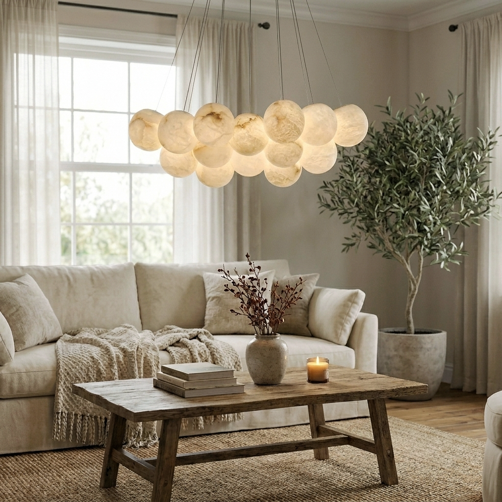 Araco Lumière Frozen Eclipse natural alabaster chandelier, alternate view
