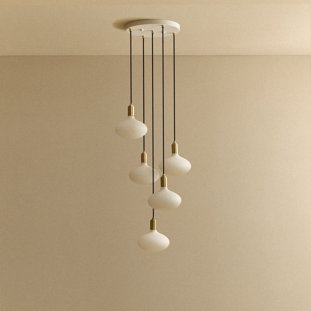 Tala Five Pendant in Brass + Oval II shown unlit