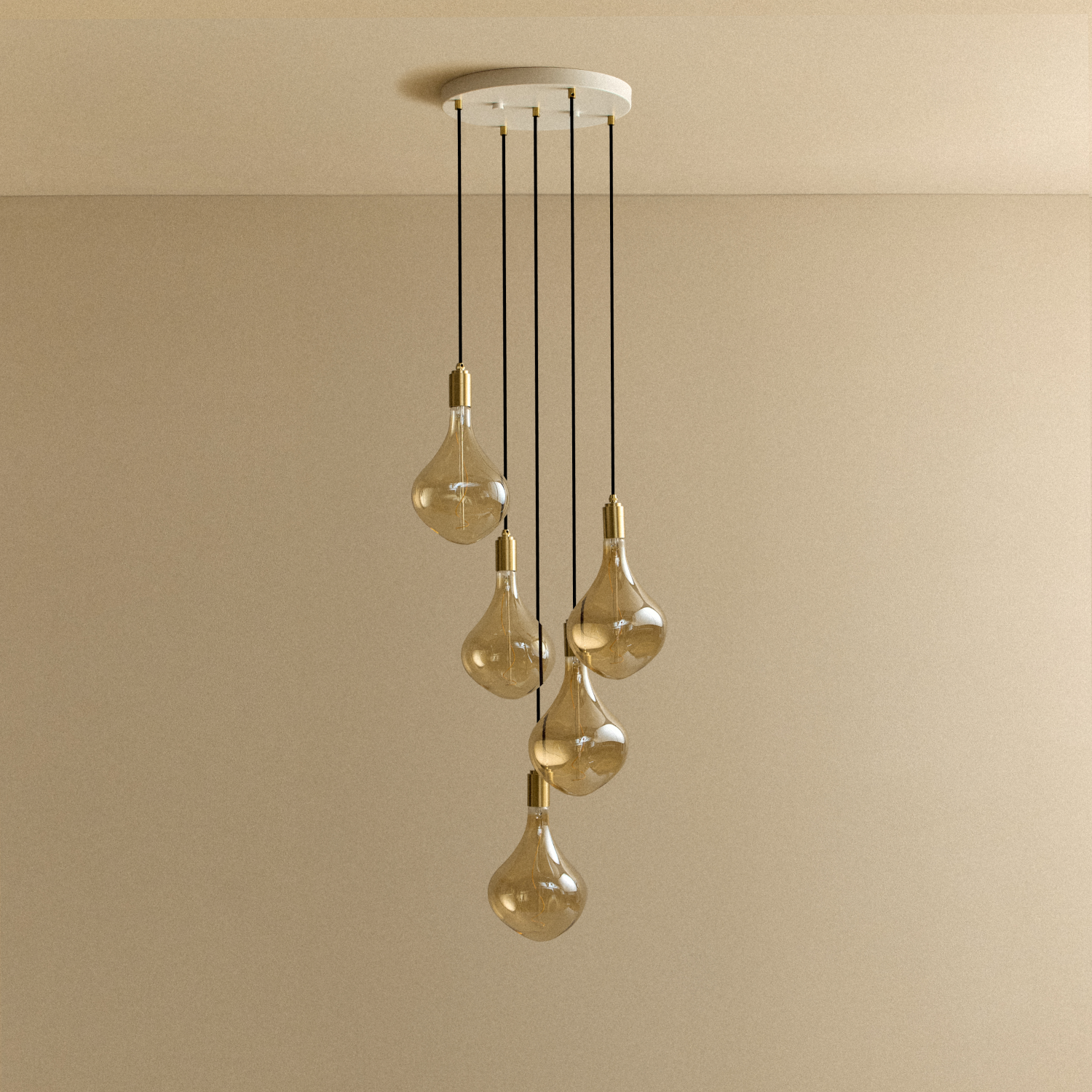 Tala Five Pendant in Brass + Voronoi II shown illuminated (view 2)