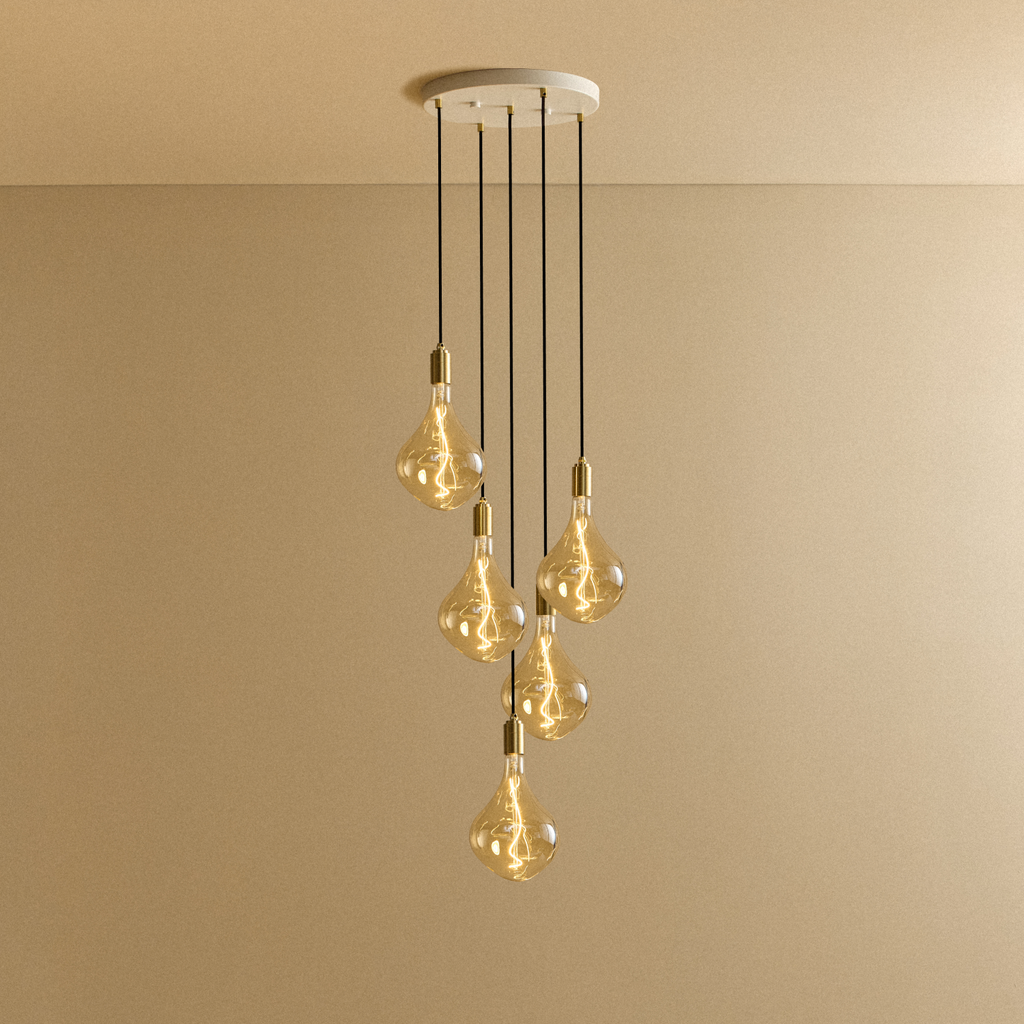 Tala Five Pendant in Brass + Voronoi II shown illuminated