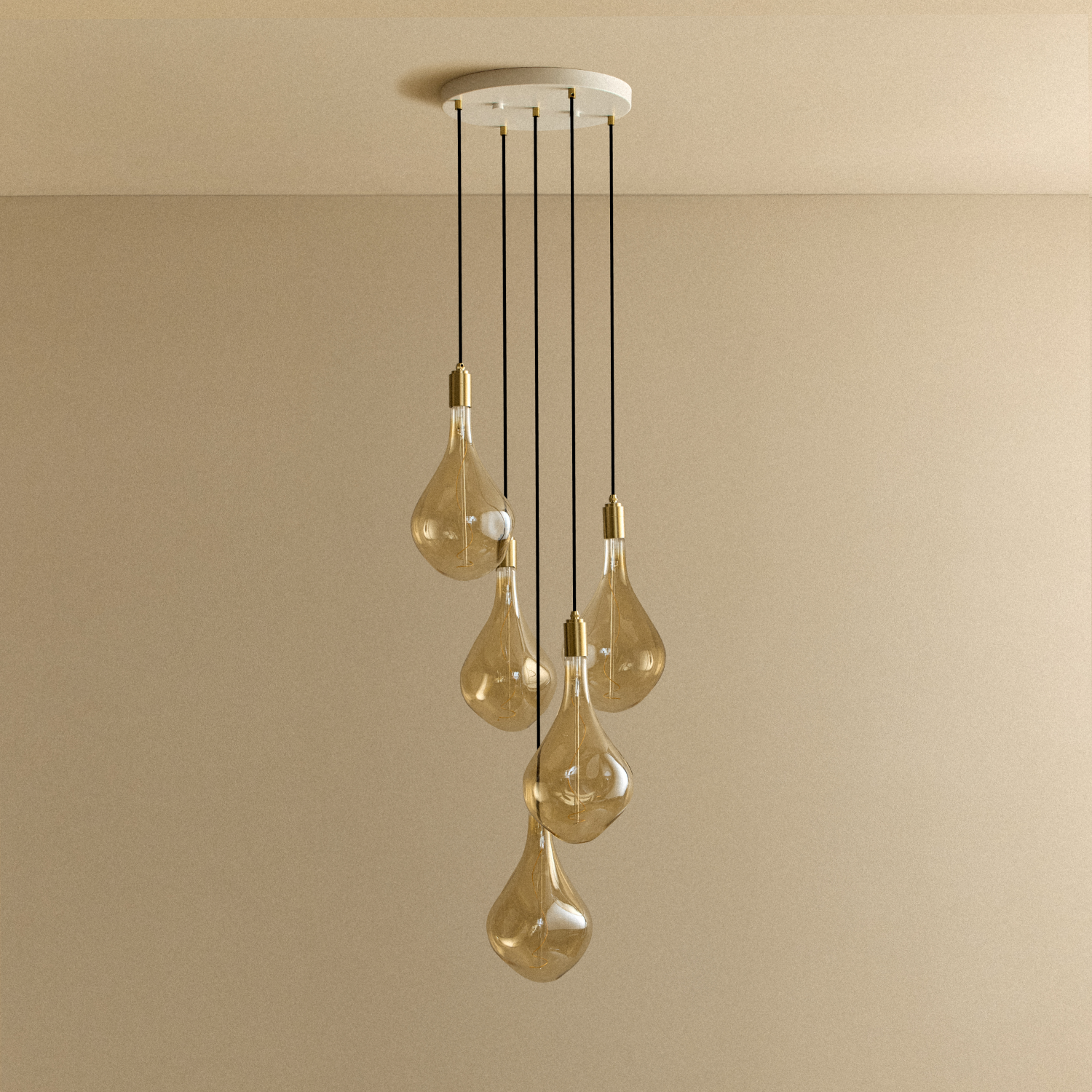 Tala Five Pendant in Brass + Voronoi III shown illuminated (view 2)