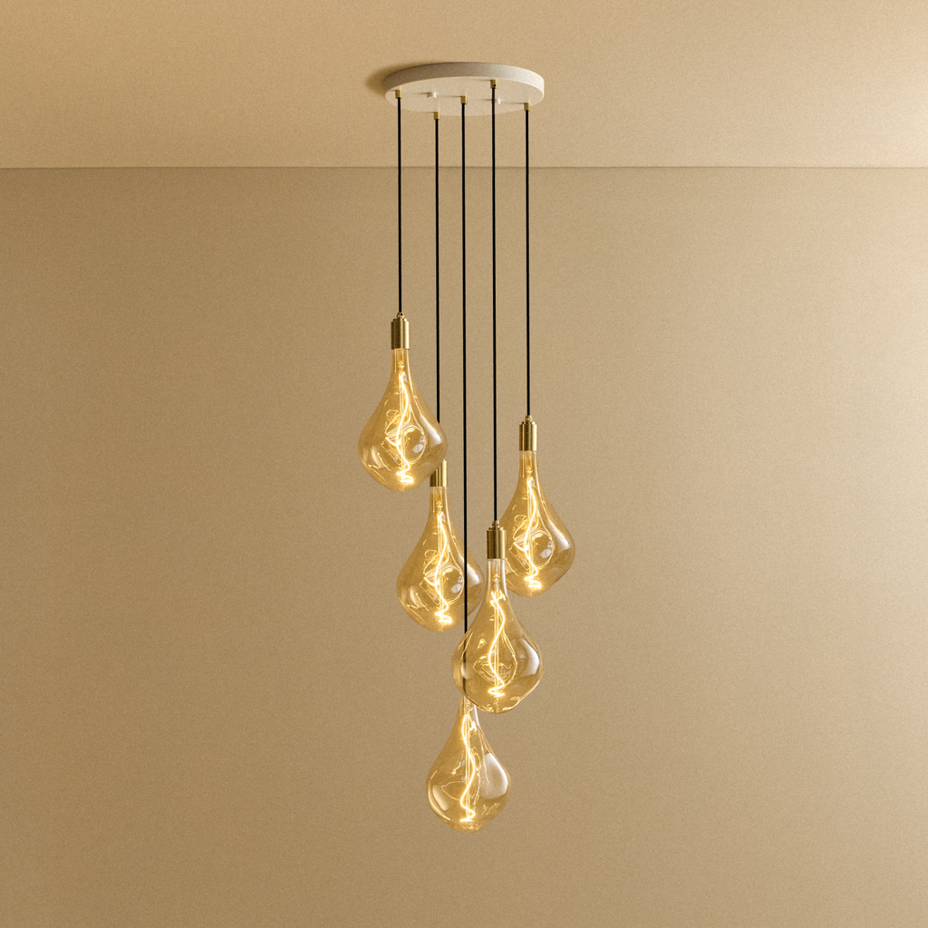 Tala Five Pendant in Brass + Voronoi III shown illuminated