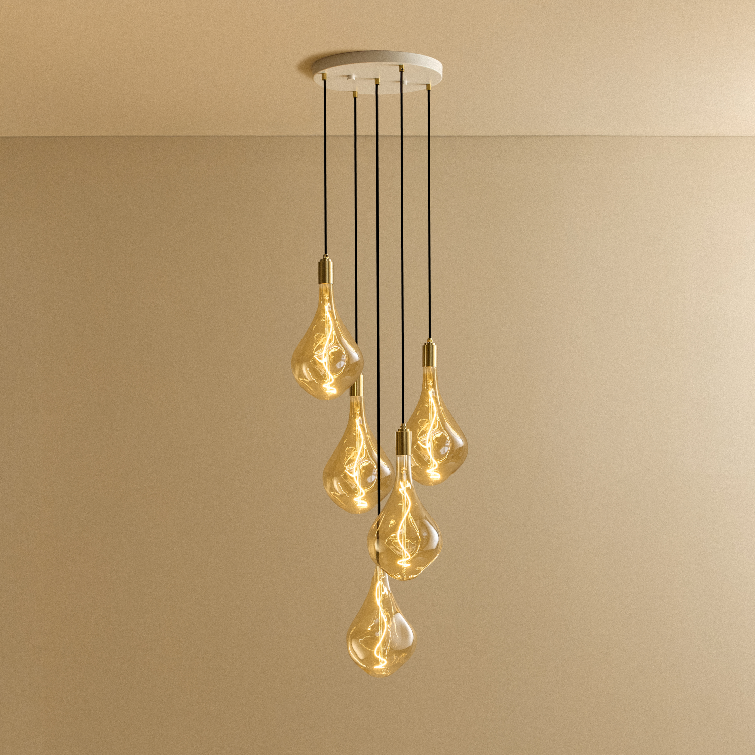 Tala Five Pendant in Brass + Voronoi III shown illuminated