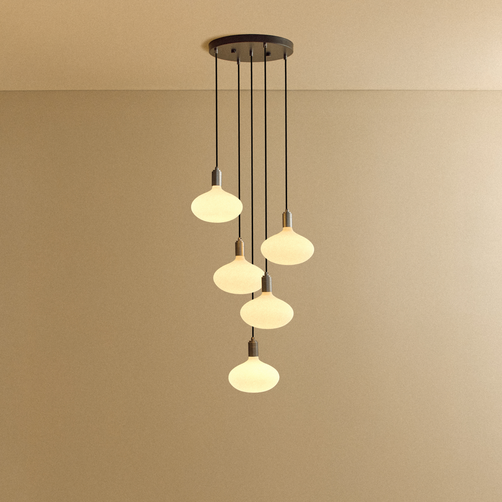 Tala Five Pendant in Graphite + Oval II shown illuminated