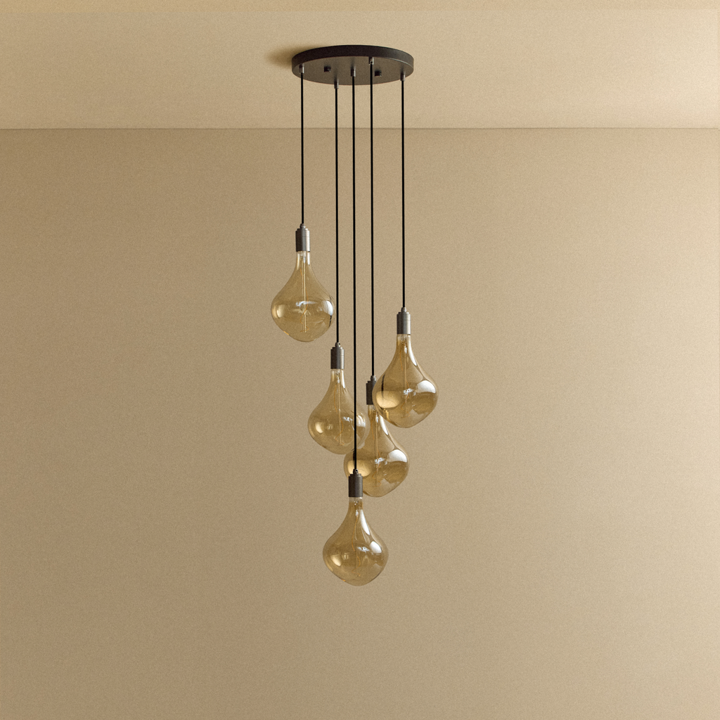 Tala Five Pendant in Graphite + Voronoi II shown illuminated (view 2)