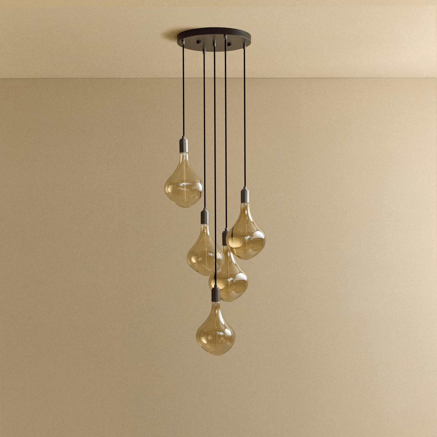 Tala Five Pendant in Graphite + Voronoi II shown illuminated (view 2)