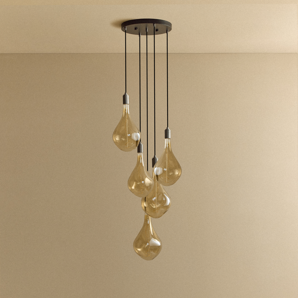 Tala Five Pendant in Graphite + Voronoi III shown illuminated (view 2)