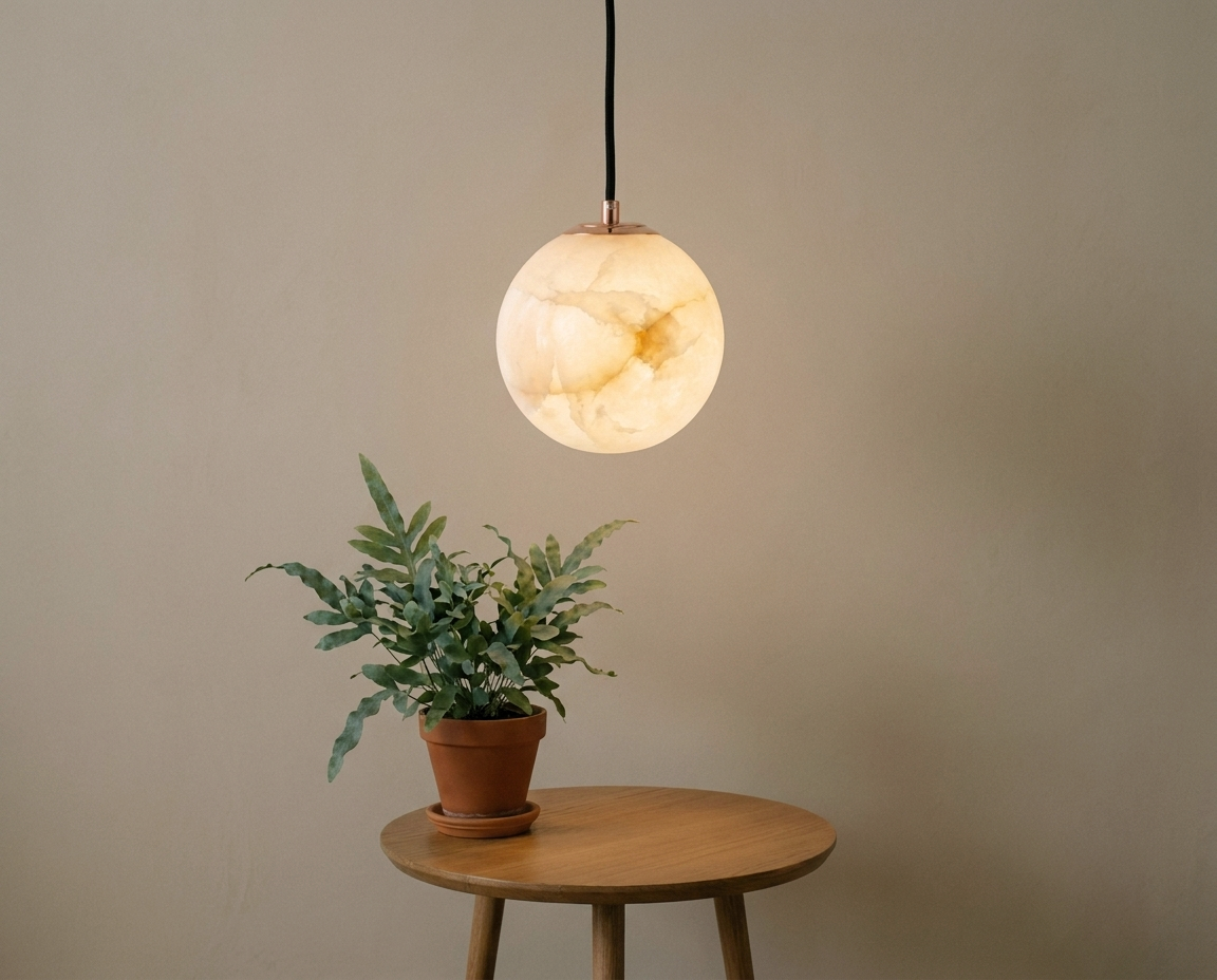 Araco Lumière Frozen Forme natural alabaster pendant light, alternate view