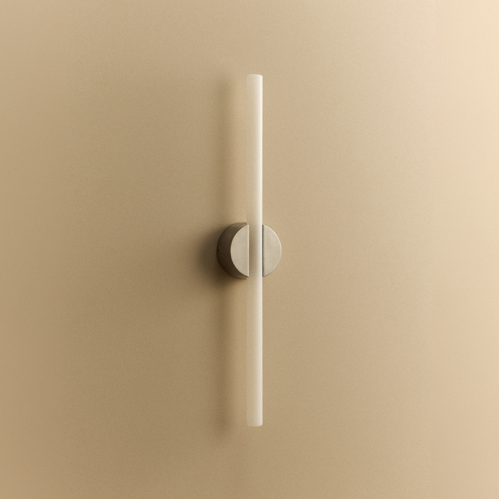 Tala Kilter 2.0 Wall Light in Brushed Stainless Steel shown unlit