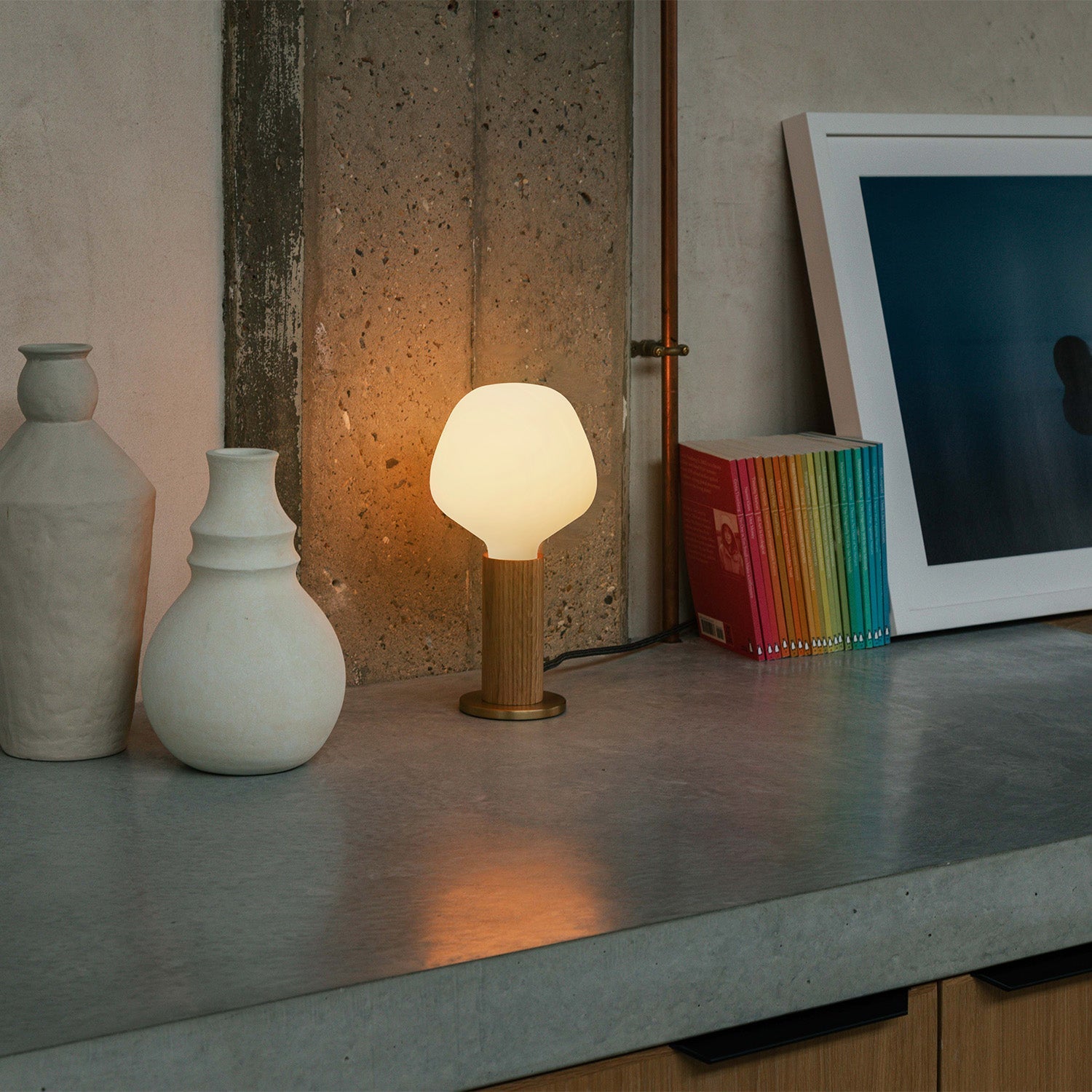 Tala Knuckle Table Lamp in Oak + Enno in a styled interior setting