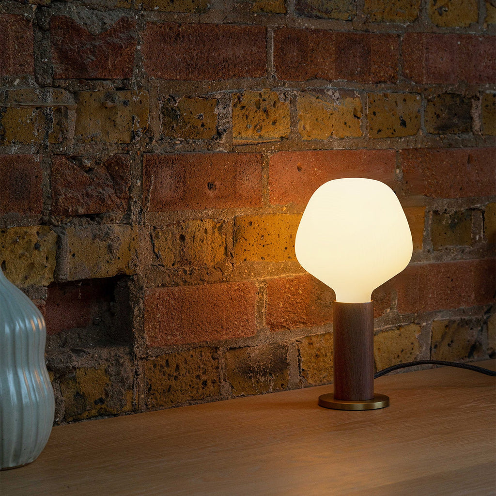 Tala Knuckle Table Lamp in Walnut + Enno in a styled interior setting
