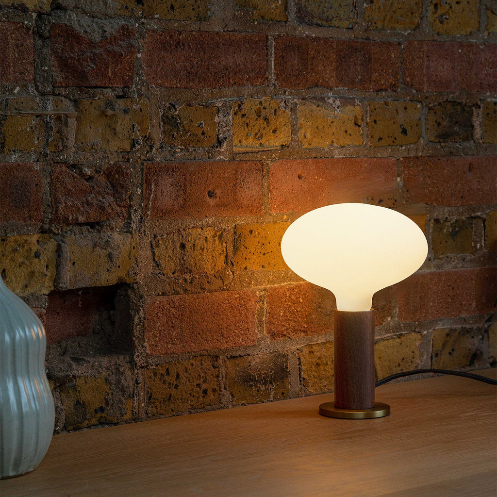 Tala Knuckle Table Lamp in Walnut + Oval in a styled interior setting