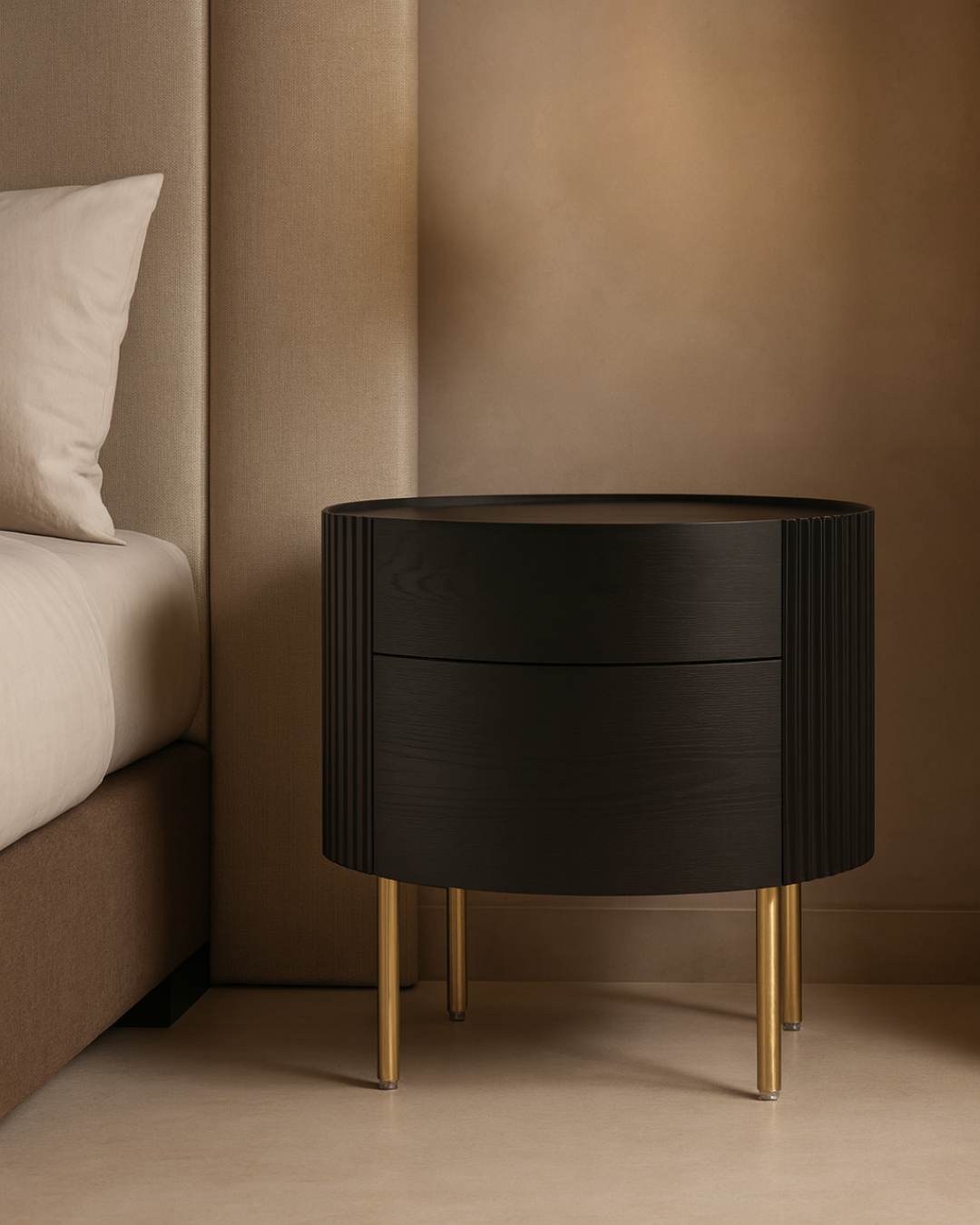 Tommy Franks Lantine bedside table in black oak and brass
