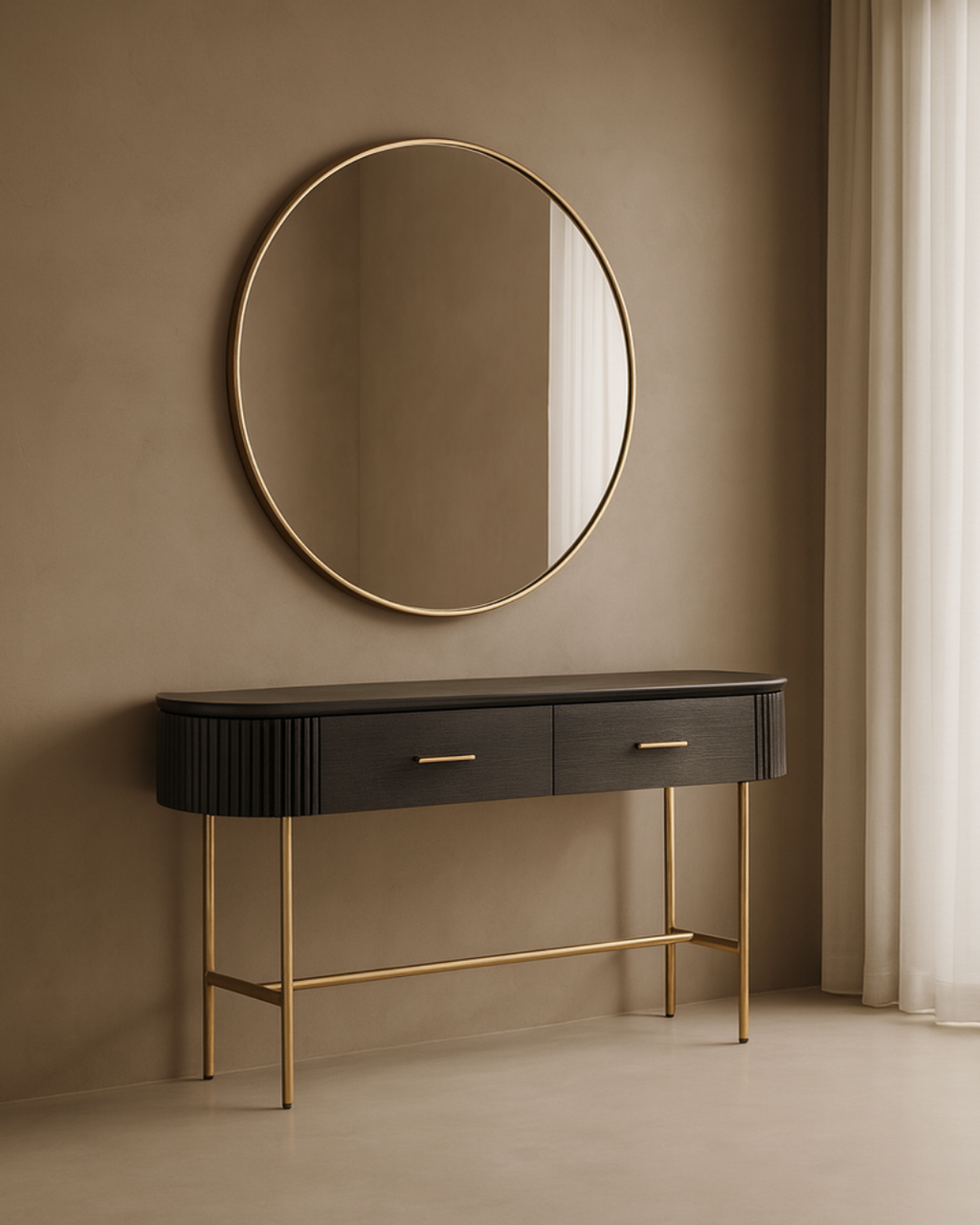 Tommy Franks Lantine console table in black oak and brass