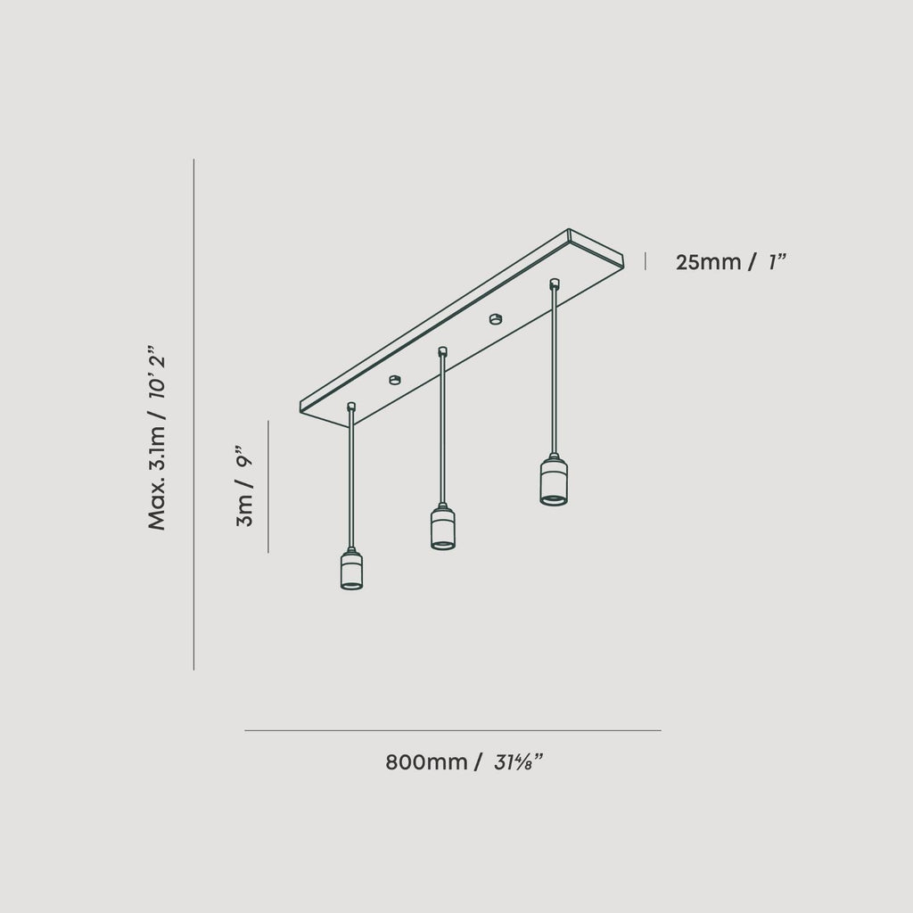 Tala Linear Triple Pendant in Brass dimensions diagram