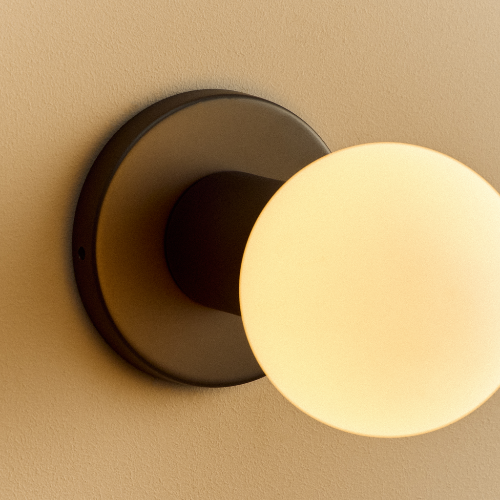 Tala Lochan Wall Light in Graphite + Sphere III close-up detail of the finish