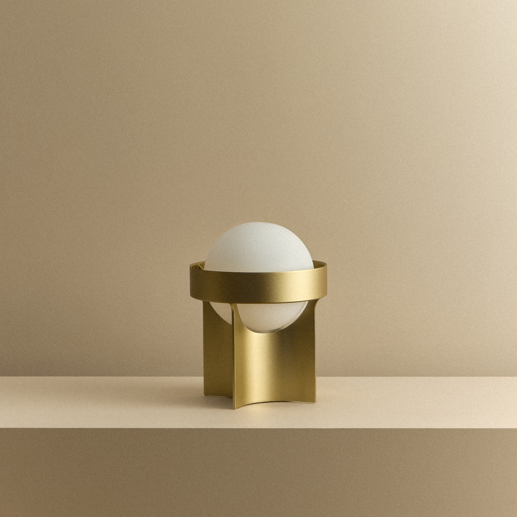 Tala Loop Table Lamp in Gold + Sphere IV shown unlit