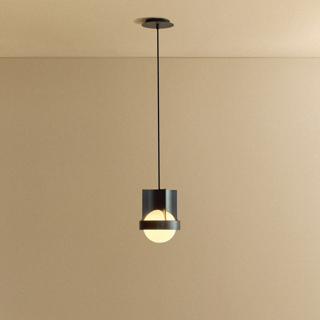 Tala Loop Single Pendant in Dark Grey + Sphere IV shown illuminated
