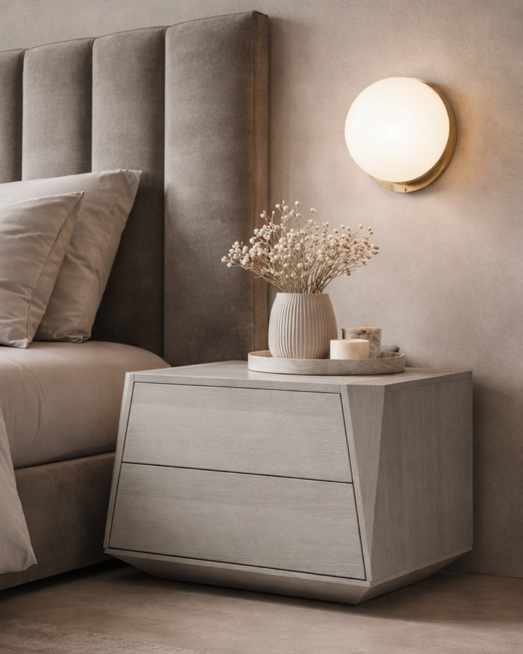 Tommy Franks Madon wide bedside table in dark grey oak, 700mm