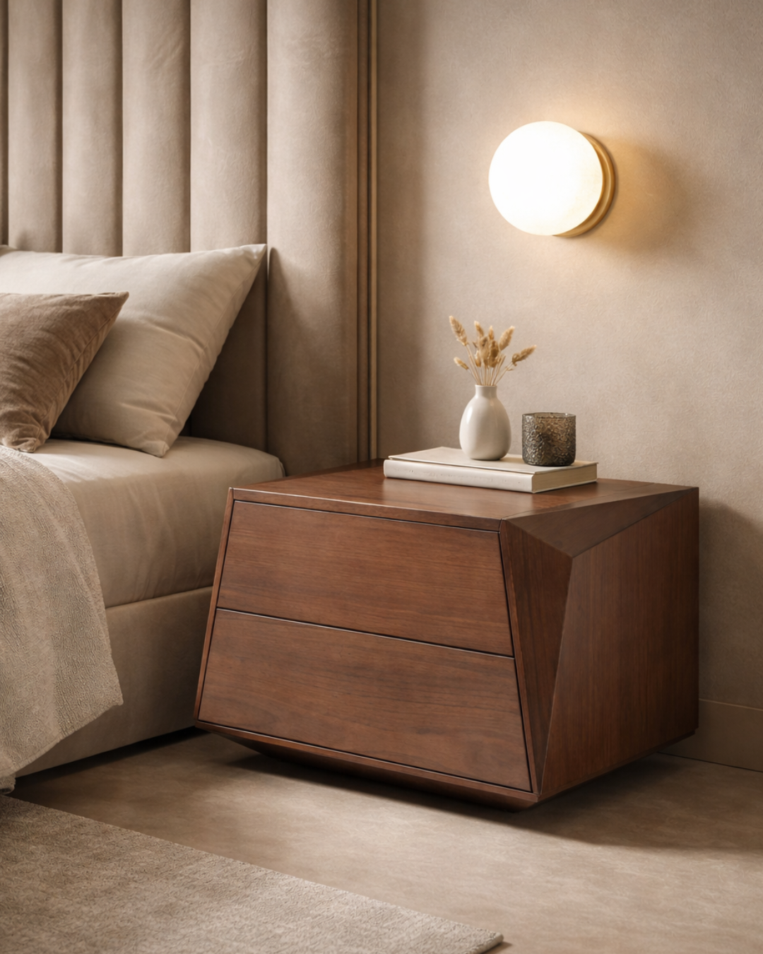 Tommy Franks Madon wide bedside table in walnut, 700mm