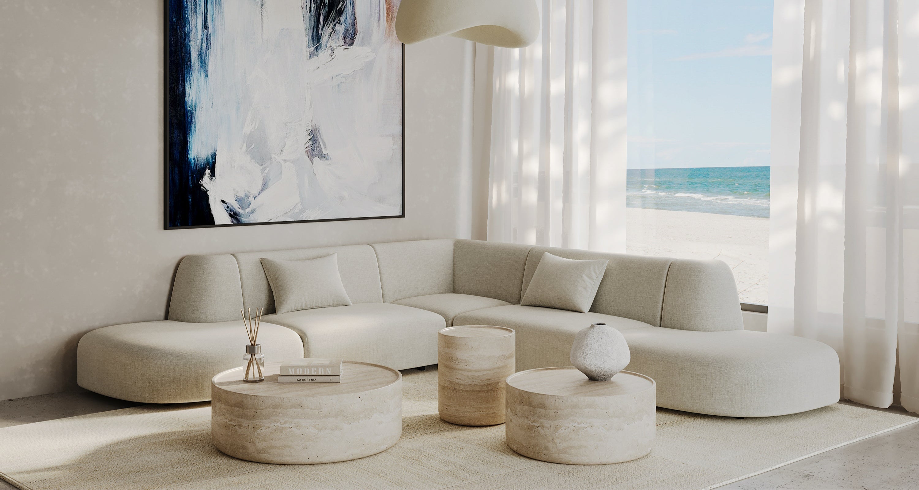 Ciladro Coffee Table - Faux Travertine - Large