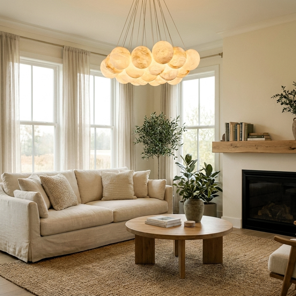 Araco Lumière Frozen Mist natural alabaster chandelier, alternate view
