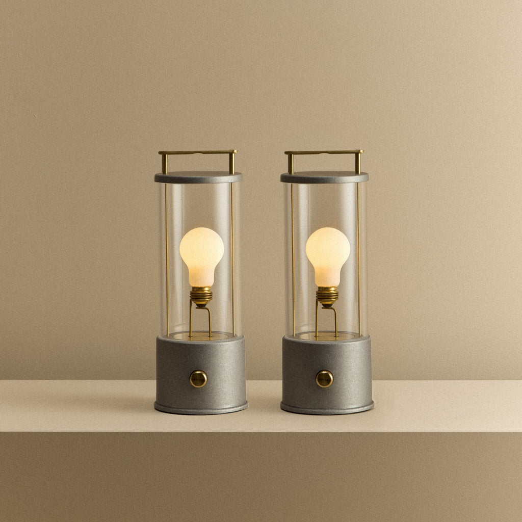 Tala The Rugged Muse 1.0 Portable Lamp in Raw Aluminium - Set of 2 shown illuminated