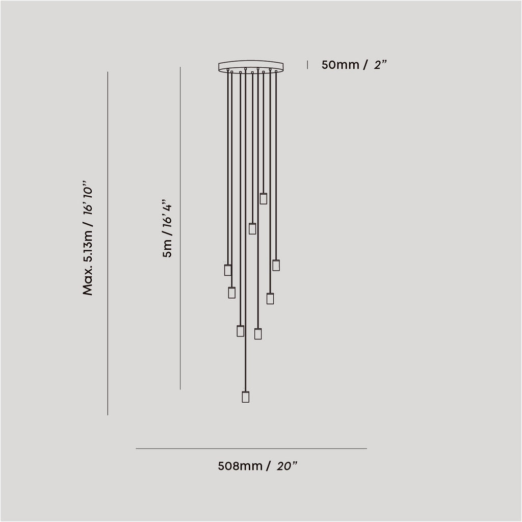 Tala Nine Pendant in Graphite dimensions diagram