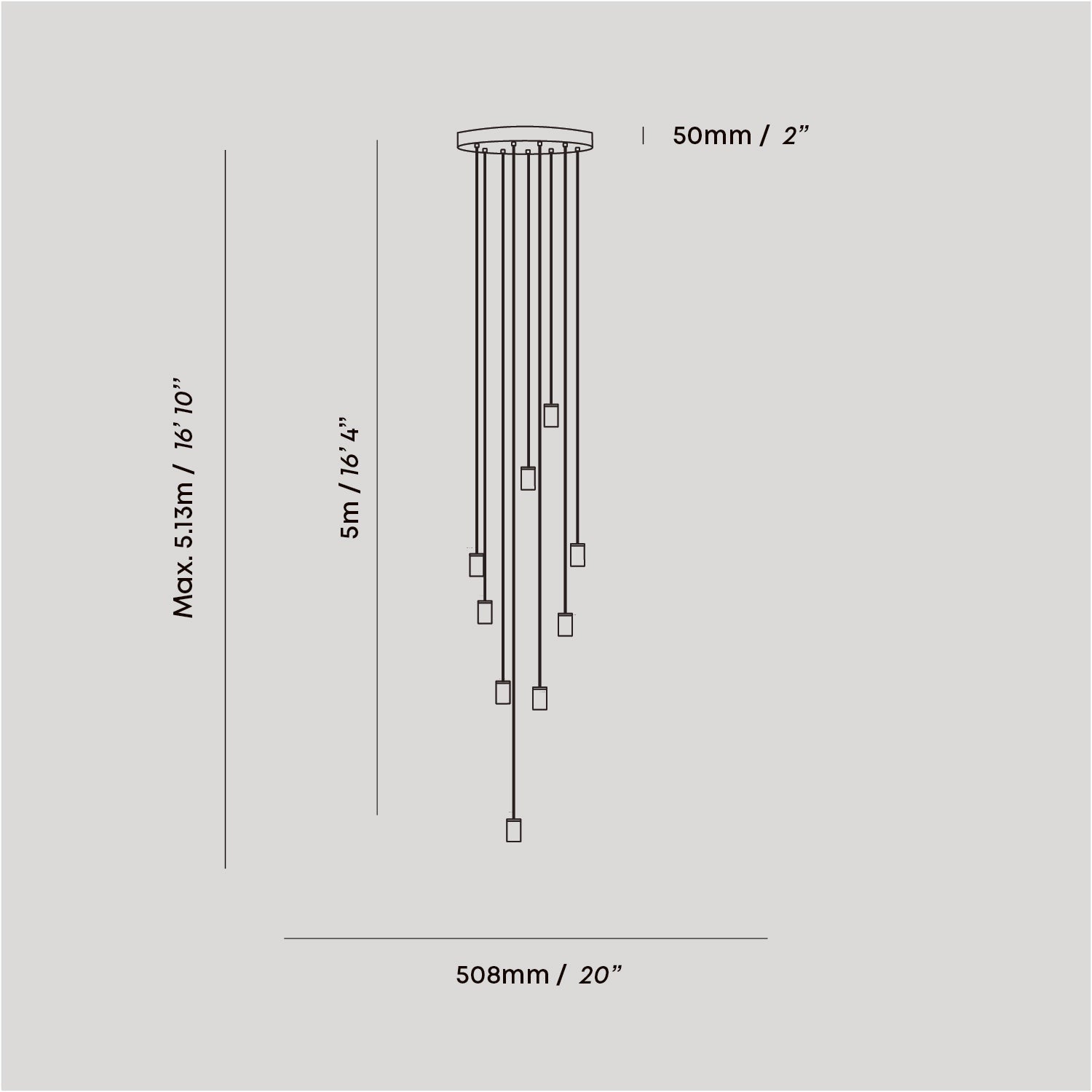 Tala Nine Pendant in Walnut dimensions diagram